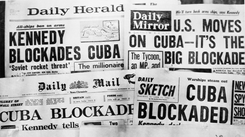 Newspaper headlines 1962 Cuba blockade