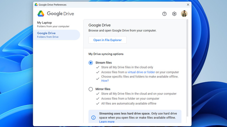 Option to stream or mirror files in Google Drive for desktop