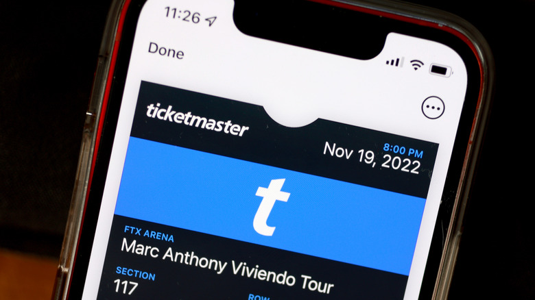 Ticketmaster ticket in apple wallet