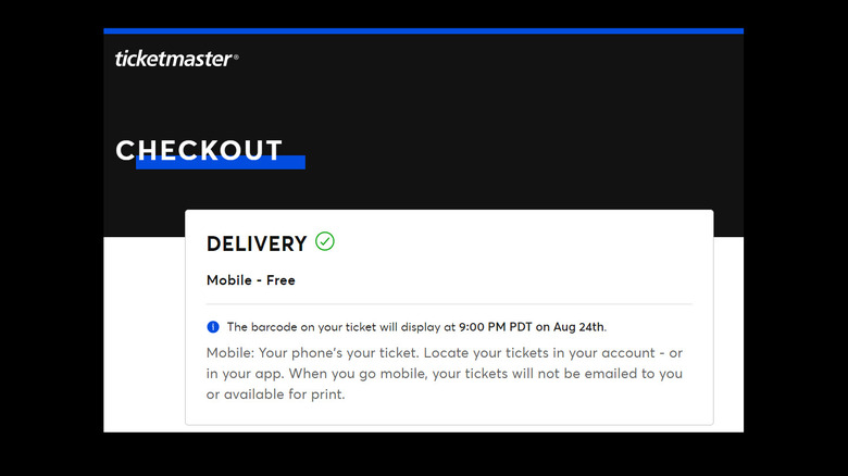 Ticketmaster mobile ticket delivery message