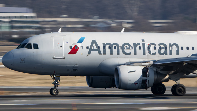 An American Airlines plane getting ready to take off.