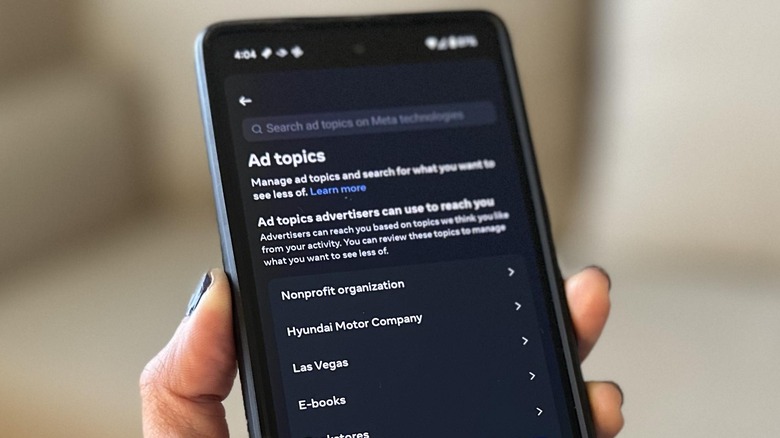 Instagram android app ad topics page