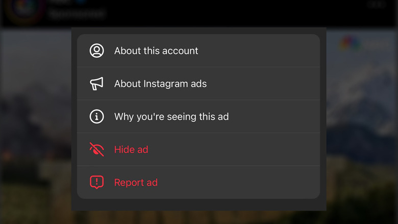 Instagram app hide ad menu