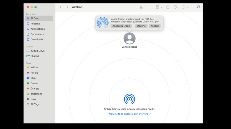 AirDrop window on a Macbook