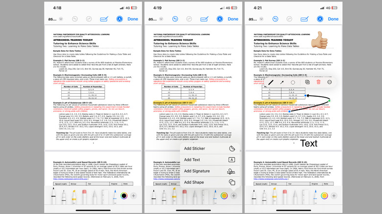 PDF annotation options in Files app on iPhone