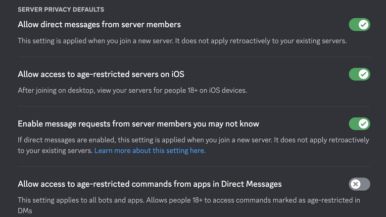 Discord privacy settings