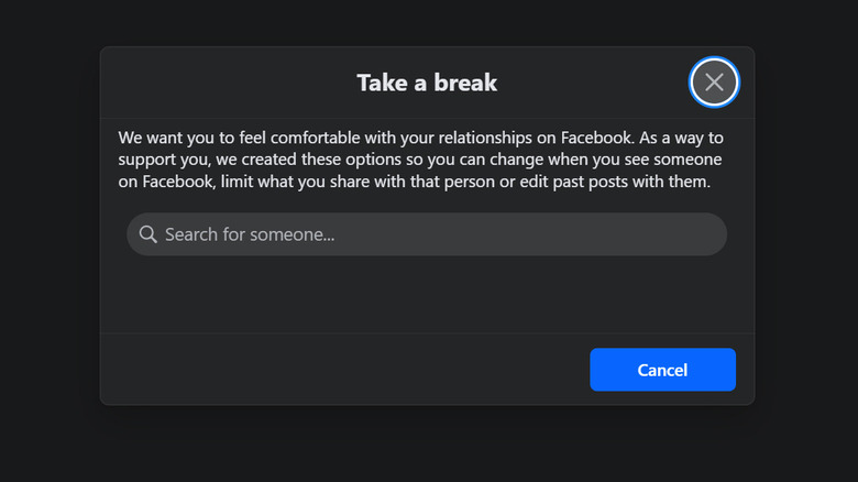 facebook take a break box