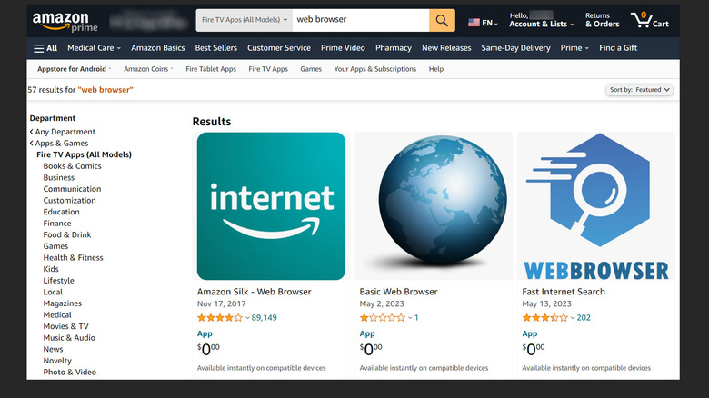 Amazon web browser app search