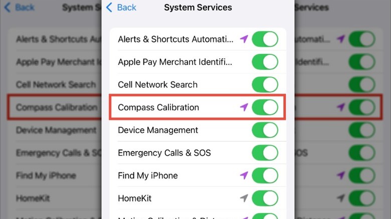 iPhone compass calibration settings