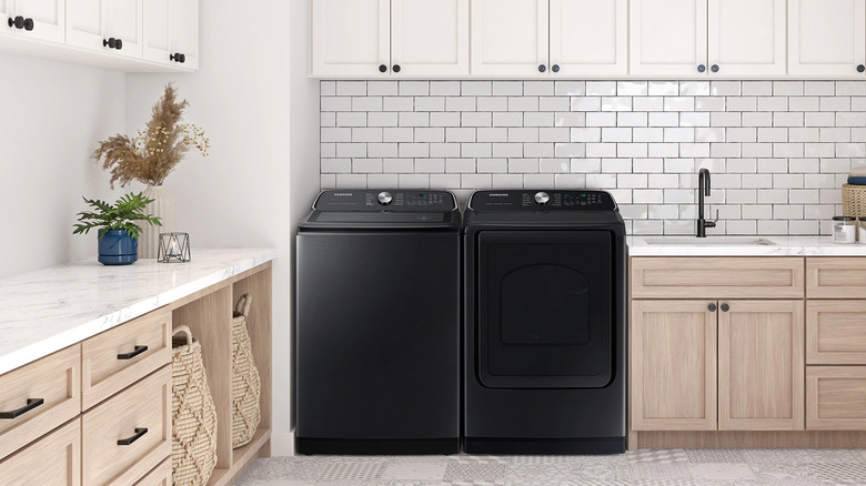 Samsung washer/dryer combo installed in a kitchen