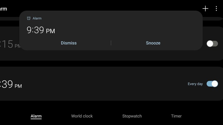 Android clock alarm snooze