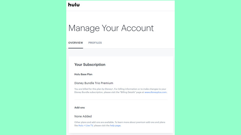 Hulu Account page