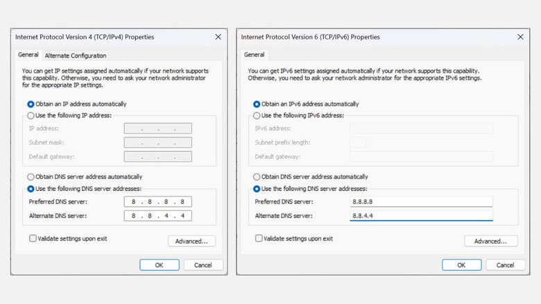 IPv4 and IPv6 DNS settings Windows 10