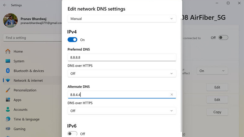 Windows 11 IPv4 DNS setting