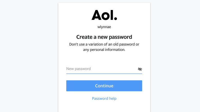 AOL create new password