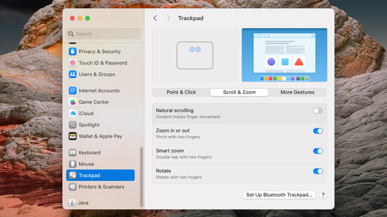 Mac trackpad scroll direction settings