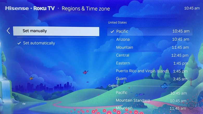 Roku TV manual time zones menu