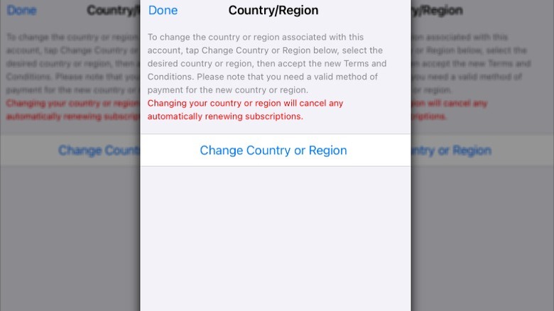 Change country/region screen on iPhone