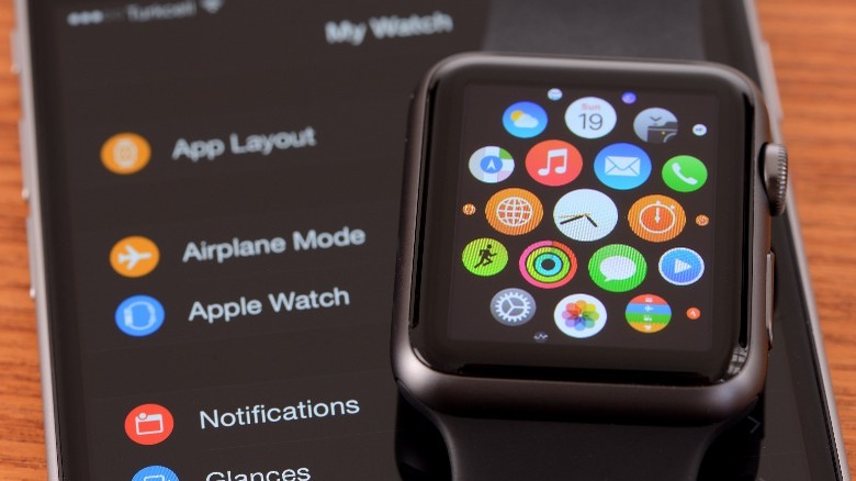 Apple Watch resting on an iPhone in the Watch app