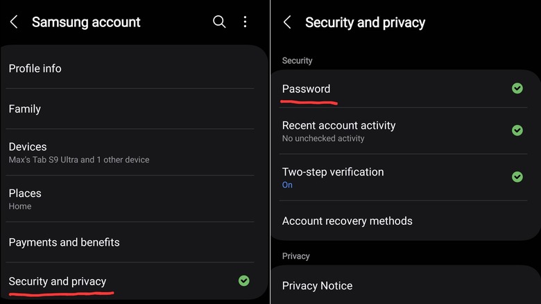 Samsung Account settings on Galaxy S23 Ultra