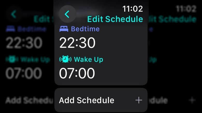 Apple Watch add bedtime schedule screen