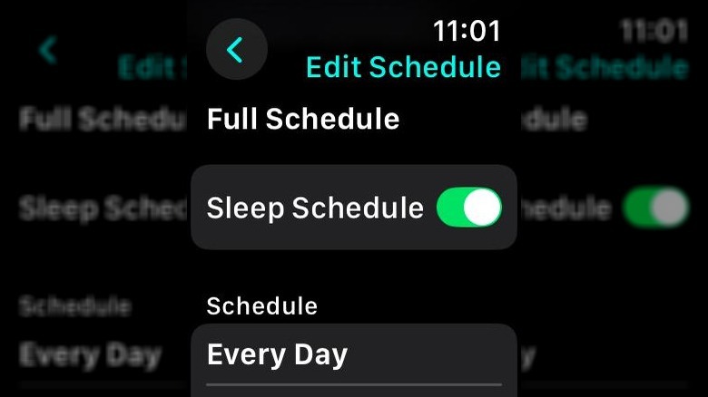 Apple Watch sleep schedule screen