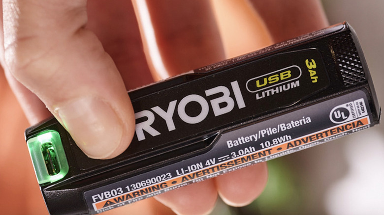 green LED lit up on Ryobi 4V battery