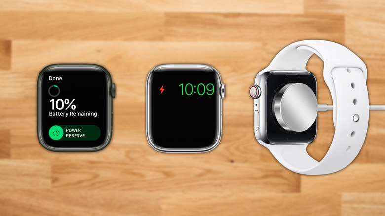 Apple Watch in low battery, power saving mode with charger