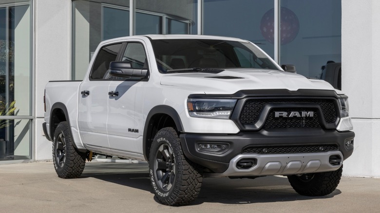 white Ram 1500 parked at dealership