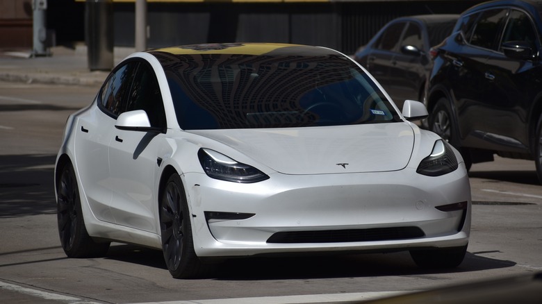 Silver Tesla Model Y parked