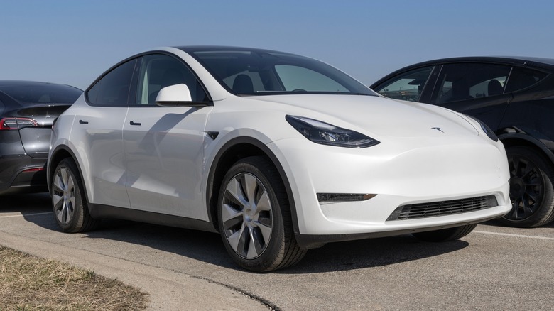 White Tesla Model Y parked