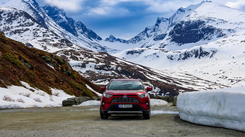 RAV4 driving through mountains