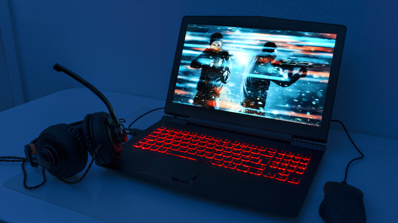 Gaming laptop sitting on desk