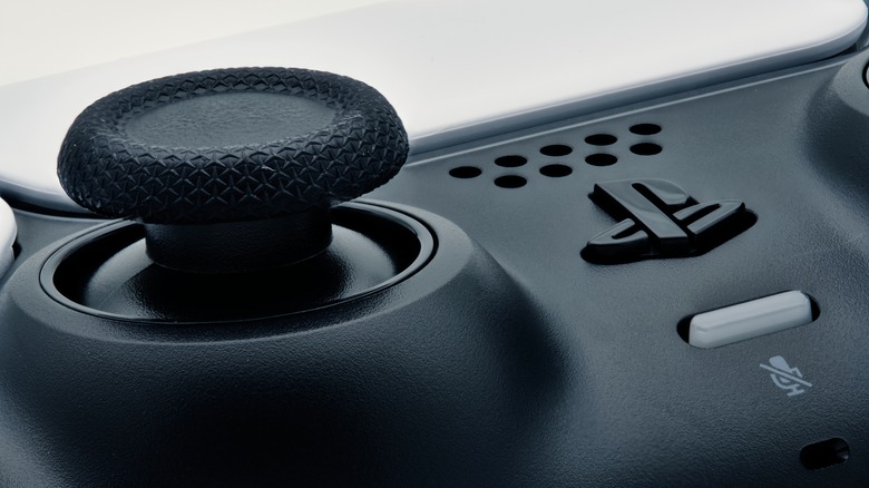 Close-up of thumb stick on PlayStation 5 DualSense controller