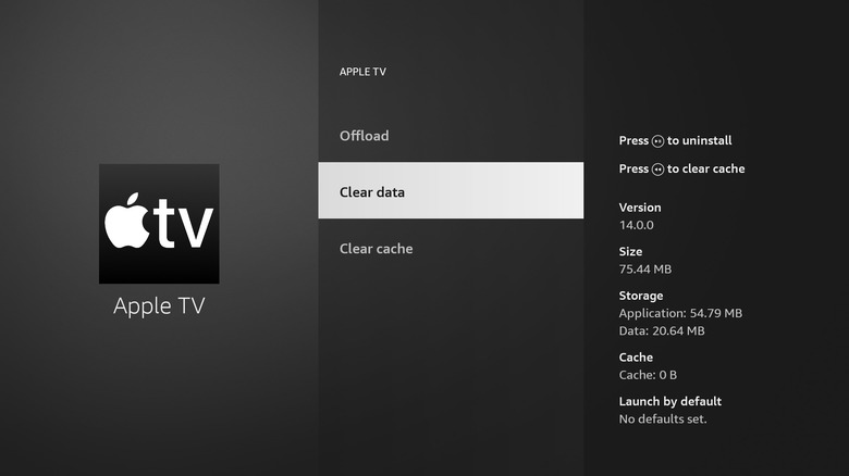 Fire TV Stick clear app data screenshot