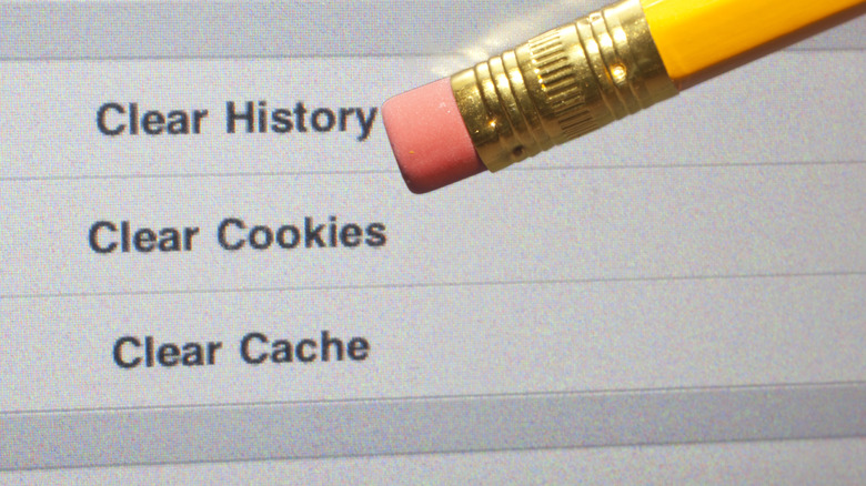 Pencil eraser pointing at cache