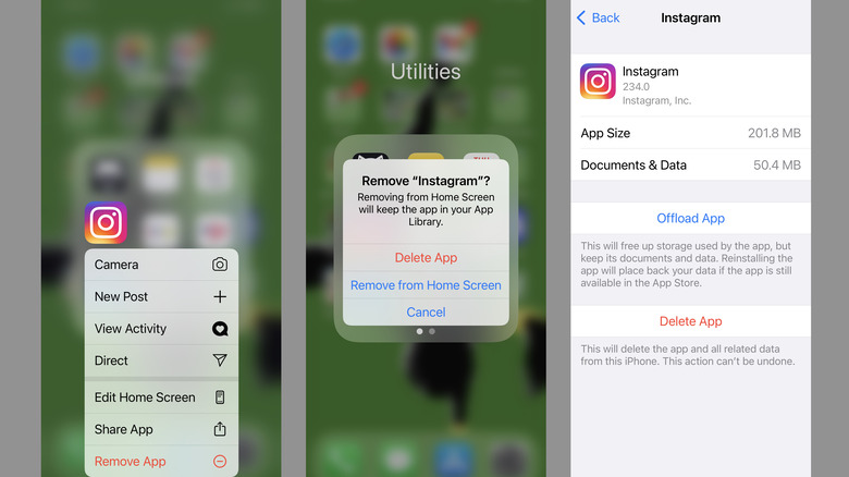 Deleting Instagram on iPhone