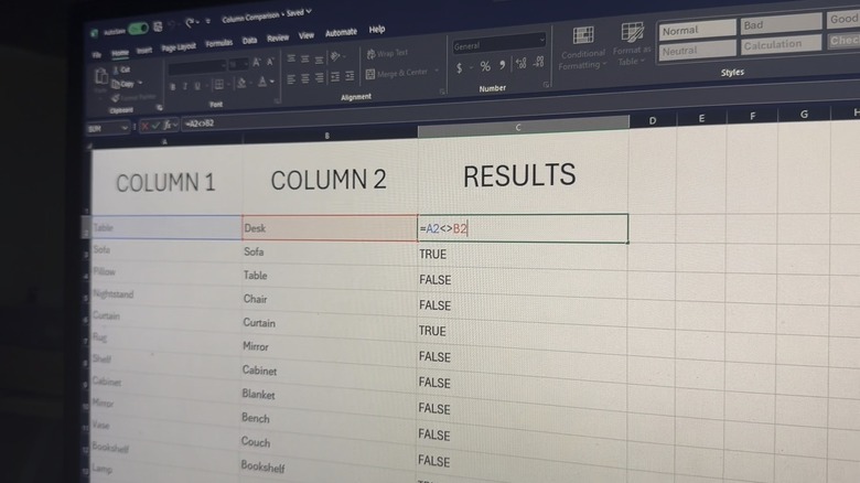 comparing columns in Excel