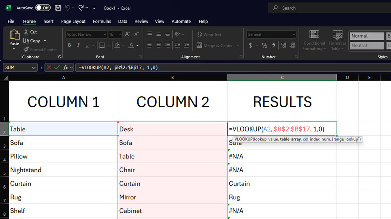 VLOOKUP Excel compare columns