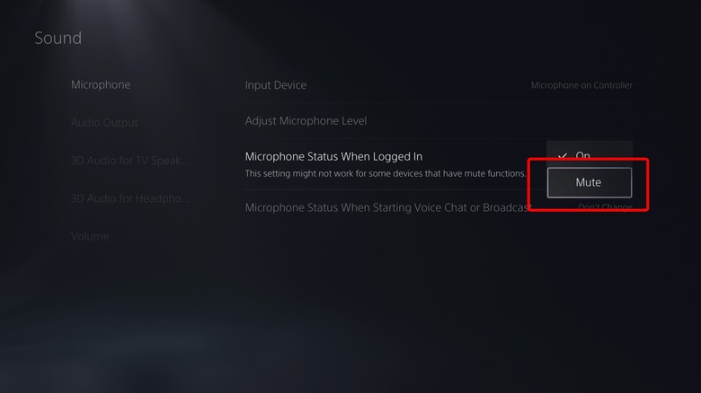 PS5 Mute microphone menu screenshot