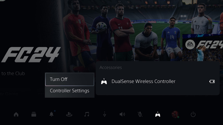 PS5 screen showing option to turn off PS5 controller