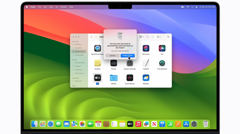 Macbook showing empty trash confirmation dialog