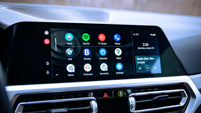 Android Auto interface on vehicle dashboard