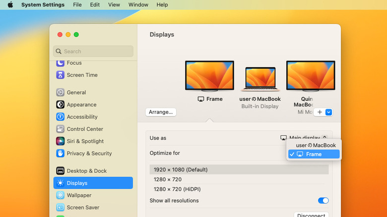 Mac Display section of System Settings 