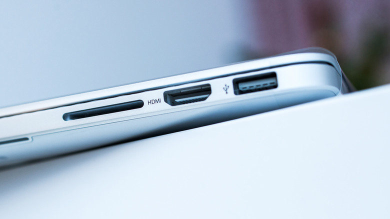 Side of MacBook Pro with HDMI port