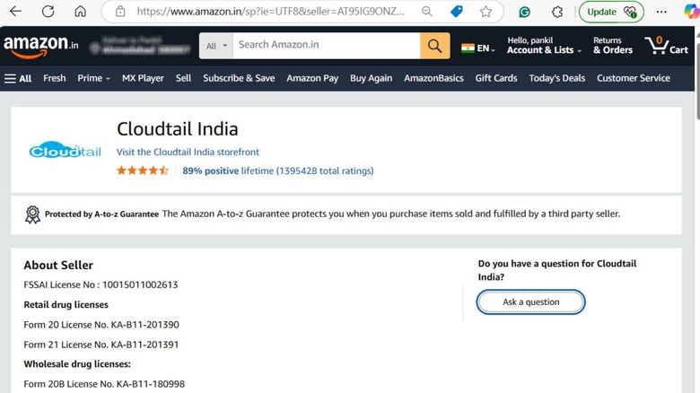 Ask question option on Amazon seller page