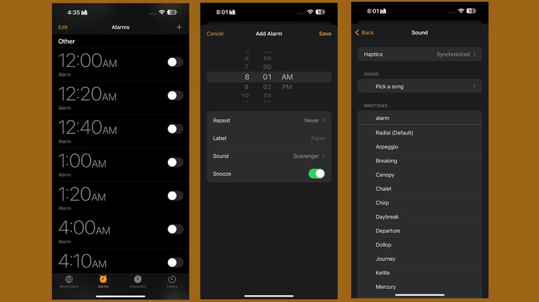 chaning alarm sound via the iPhone's Settings app