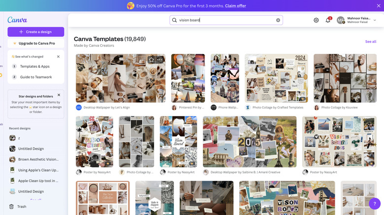 different vision board templates