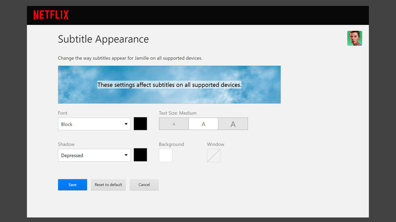 Netflix web app subtitle appearance