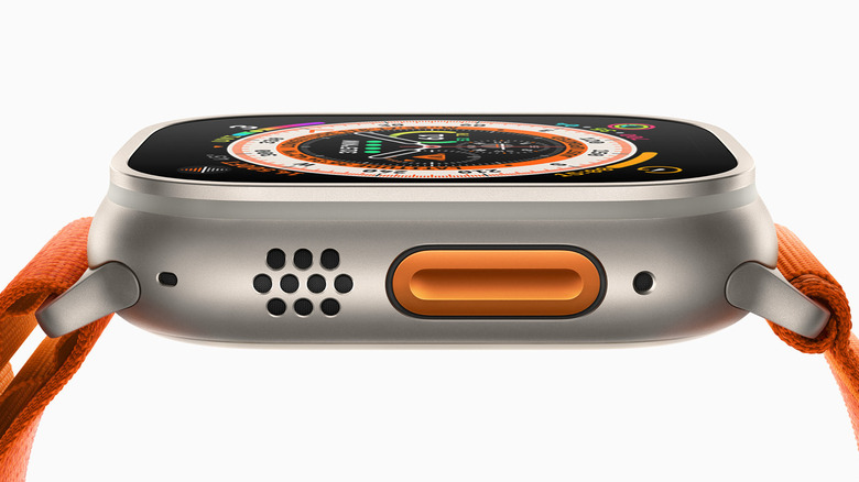 Apple Watch Ultra side profile showing the orange Action button